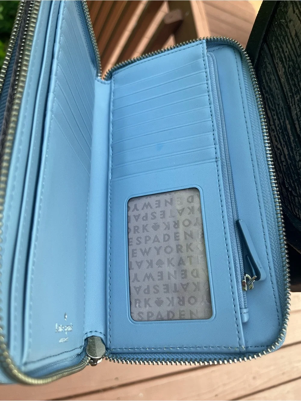 Kate Spade Staci Light Blue Leather Wristlet /Clutch / Wallet.